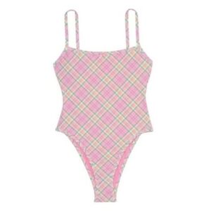 New!Pink X Frankies Bikini August One Piece Swimsuit Strawberry Plaid